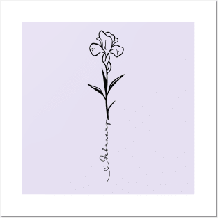 Minimalist Boho Line Art Drawing Iris February Birth Flower Posters and Art